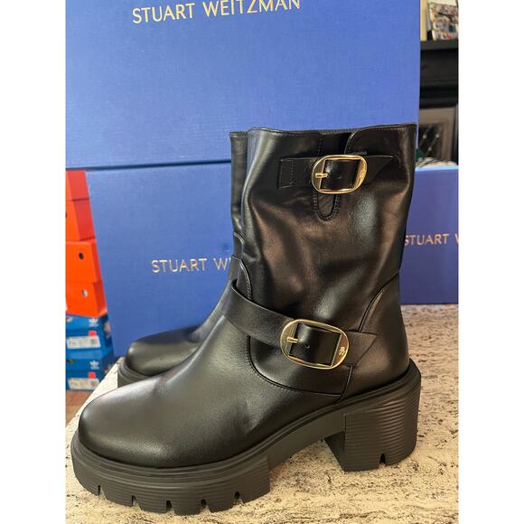 NEW Stuart Weitzman Soho Moto Booties Size 9B Women's Black (Retail $695) - Picture 7 of 9